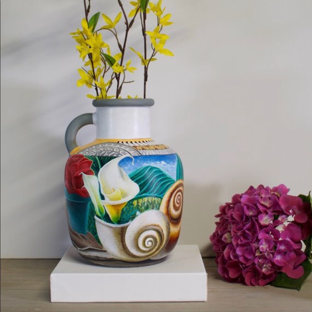 Hand painted stoneware vase